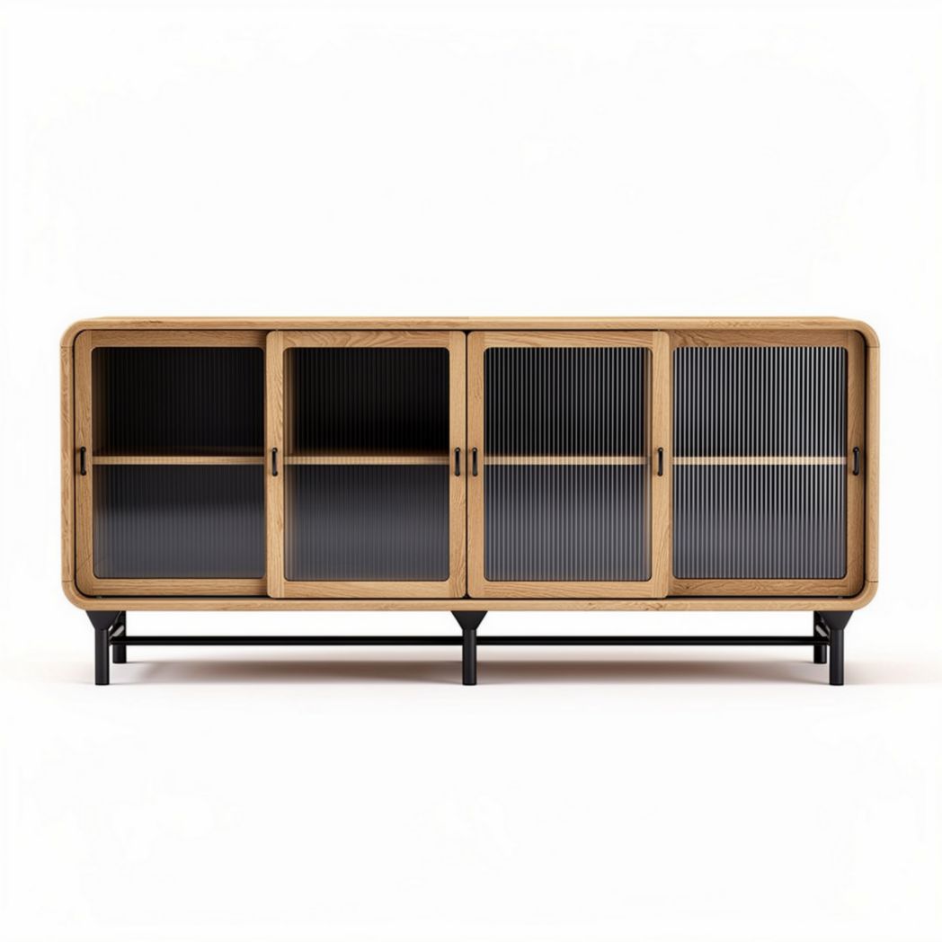 Móvel de tv moderno em madeira de carvalho com portas de vidro black 150 x 40 x 70cm