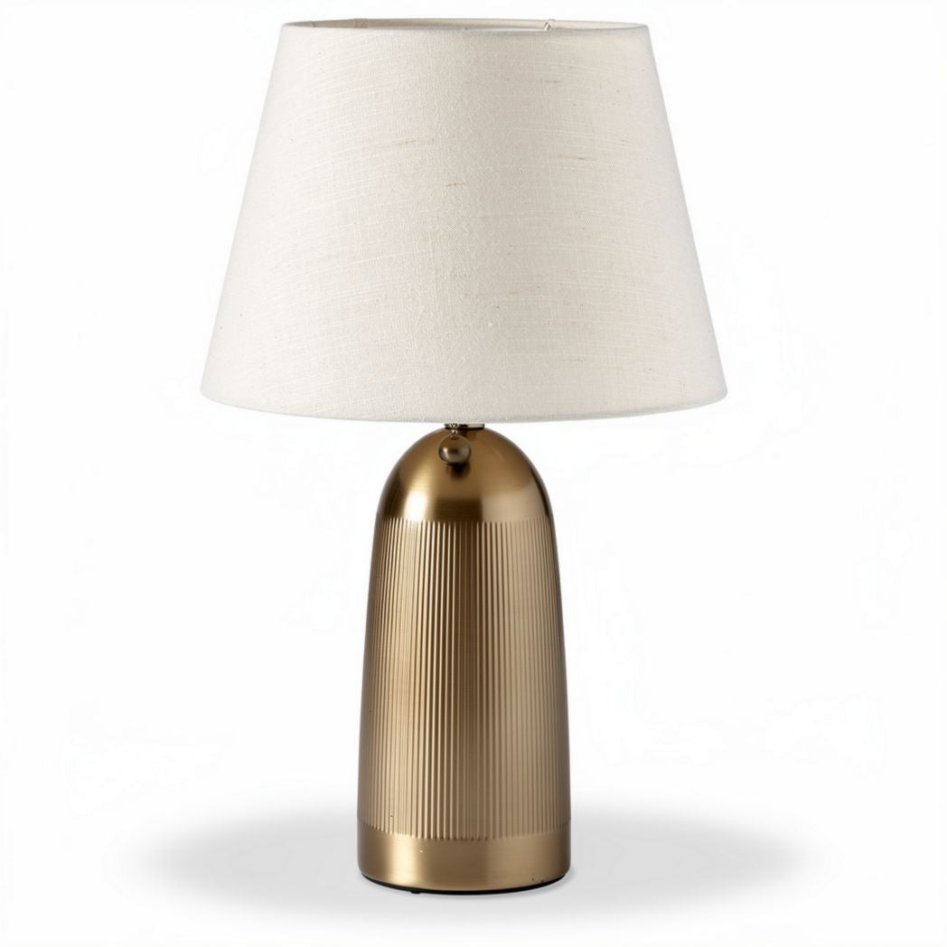 Lâmpada de mesa em metal dourado com abajur de tecido branco 30 x 30 x 50cm