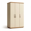 Armário de três portas em melamina beige com detalhes em madeira 80 x 50 x 180cm