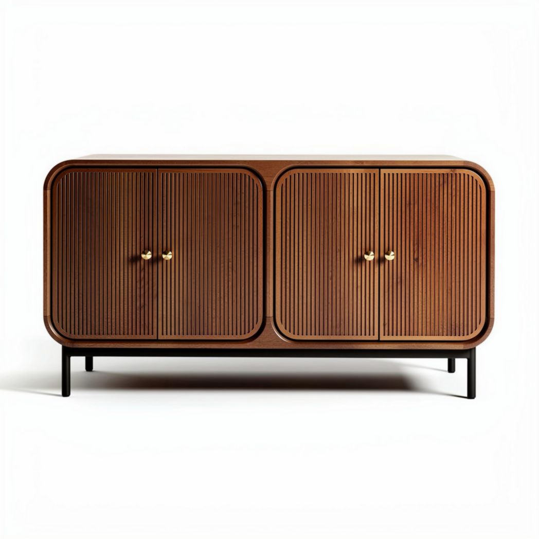 Buffet em madeira com detalhes em metal e dimensões 105 x 40 x 70cm