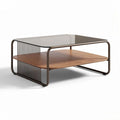 Mesa de centro retangular em vidro e madeira com dimensões de 100 x 60 x 40cm