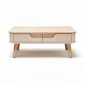 Mesa de centro em madeira com dois gavetões 120 x 60 x 45cm cor bege